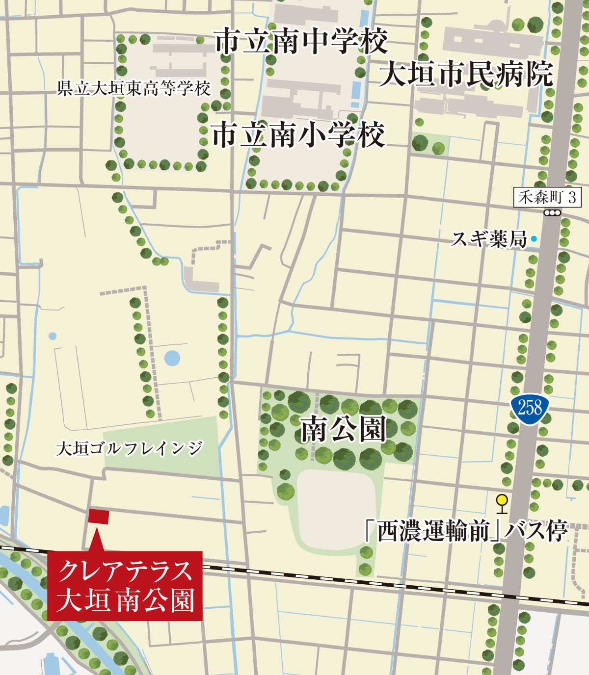 クレアテラス大垣南公園 周辺の拡大地図